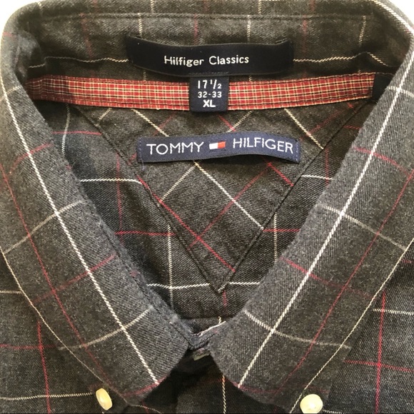 TOMMY HILFIGER—MEN’S CHARCOAL PLAID BUTTON DOWN!! EUC!! - Picture 4 of 6